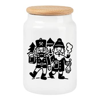 Glühwein Trinkteam Weihnachtsmann Nussknacker - Keksdose mit Holzdeckel - Weiß - Vorne