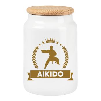 Aikido - Martial Art - Aikido - Cookie Jar with Wooden Lid - white - Front