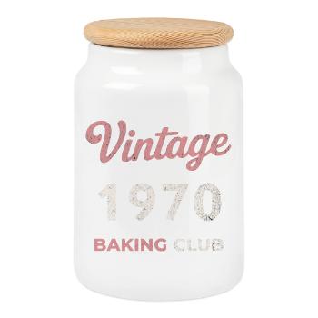 Vintage 1970 – Baking Club Retro Birth Year - Cookie Jar with Wooden Lid - white - Front