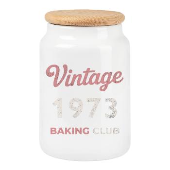 Millésime 1973 – Année de naissance rétro du Baking Club - Boîte à biscuits avec couvercle en bois - blanc - Devant