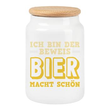 I'm the proof - beer makes you beautiful - Cookie Jar with Wooden Lid - white - Front