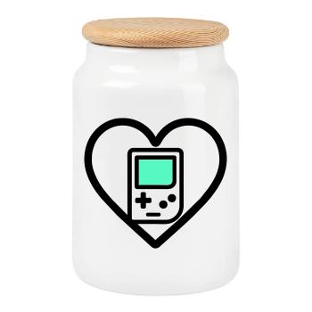 Retro Heart – Retro-Handheld-Konsole - Keksdose mit Holzdeckel - Weiß - Vorne