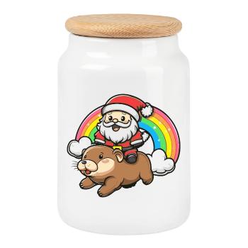 Biber Weihnachtsmann Weihnachten - Keksdose mit Holzdeckel - Weiß - Vorne