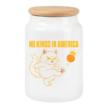 No Kings In America Patriotic Liberty Quote - Cookie Jar with Wooden Lid - white - Front