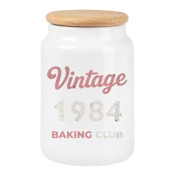 Millésime 1984 – Année de naissance rétro du Baking Club - Boîte à biscuits avec couvercle en bois - blanc - Devant