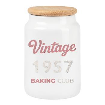 Millésime 1957 – Année de naissance rétro du Baking Club - Boîte à biscuits avec couvercle en bois - blanc - Devant