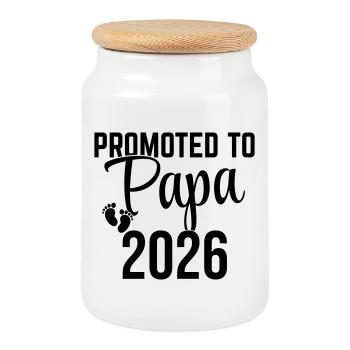 Promoted to Dad 2026 – Father-to-be Design - Cookie Jar with Wooden Lid - white - Front