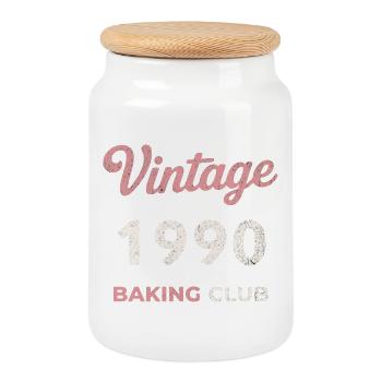 Vintage 1990 – Baking Club Retro Birth Year - Cookie Jar with Wooden Lid - white - Front