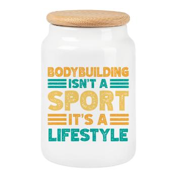 Fitness Motivation Bodybuilder Isn ́t A Sport - Cookie Jar with Wooden Lid - white - Front