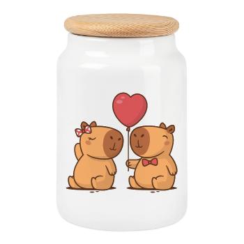 Capybara-Paar - Keksdose mit Holzdeckel - Weiß - Vorne