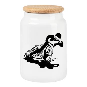 Motocross - Cookie Jar with Wooden Lid - white - Front