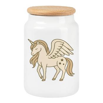 Licorne ailée mignonne avec des étoiles et crinière pastel - Boîte à biscuits avec couvercle en bois - blanc - Devant