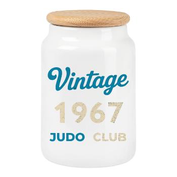 Année de naissance rétro vintage 1967 du Judo Club - Boîte à biscuits avec couvercle en bois - blanc - Devant