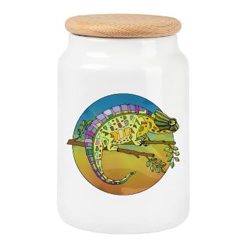 Caméléon - Boîte à biscuits avec couvercle en bois - blanc - Devant
