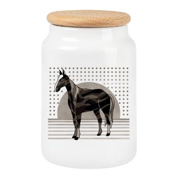 Cheval - Boîte à biscuits avec couvercle en bois - blanc - Devant