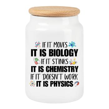 Physics Science Teacher Geek Funny Biology Student - Cookie Jar with Wooden Lid - white - Front