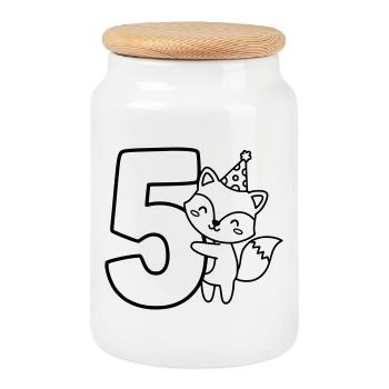 Party-Fuchs mit Zahl 5 Cartoon Illustration - Keksdose mit Holzdeckel - Weiß - Vorne
