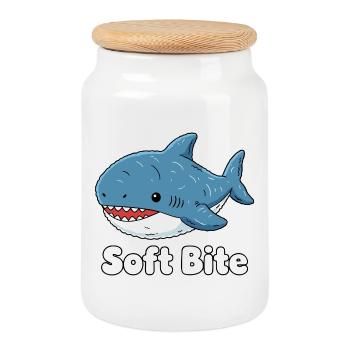 Cartoonhai Soft Bite: Niedlicher Hai - Keksdose mit Holzdeckel - Weiß - Vorne