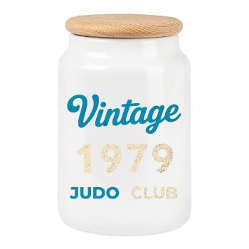 Cadeau vintage 1979 Retro Judo Club Année de naissance - Boîte à biscuits avec couvercle en bois - blanc - Devant