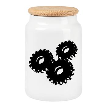 Roue dentée - Boîte à biscuits avec couvercle en bois - blanc - Devant