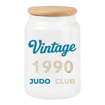 Vintage 1990's Judo Club Retro Birth Year Gift - Cookie Jar with Wooden Lid - white - Front