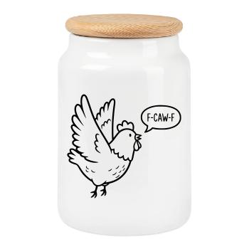 F-CAW-F White Chicken – Illustration du poulet mème - Boîte à biscuits avec couvercle en bois - blanc - Devant