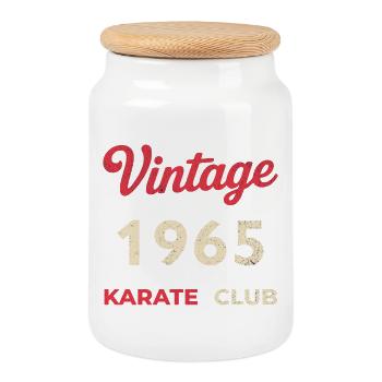 Vintage 1964 – Karate Club Retro Birth Year - Cookie Jar with Wooden Lid - white - Front