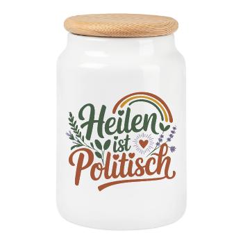  Heilen Ist Politisch Feministische Selbstfürsorge - Keksdose mit Holzdeckel - Weiß - Vorne