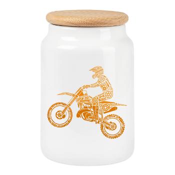Motocross, Motocross Rider, Dirt Bike, Dirt Biker - Cookie Jar with Wooden Lid - white - Front