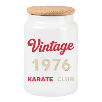 Vintage 1976 – Karate Club Retro Birth Year - Cookie Jar with Wooden Lid - white - Front