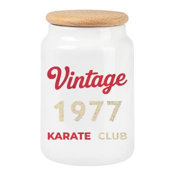 Vintage 1977 – Année de naissance rétro du Karate Club - Boîte à biscuits avec couvercle en bois - blanc - Devant