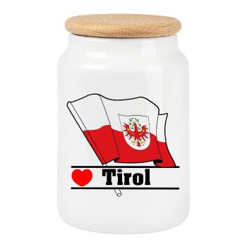 Tyrol Flag with Heart - Cookie Jar with Wooden Lid - white - Front