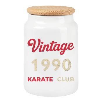 Vintage 1990 – Année de naissance rétro du Karate Club - Boîte à biscuits avec couvercle en bois - blanc - Devant