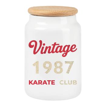 Vintage 1987 – Karate Club Retro Birth Year - Cookie Jar with Wooden Lid - white - Front