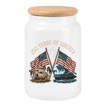 250 Jahre Liberty USA 1776 bis 2026 Patriotisch - Keksdose mit Holzdeckel - Weiß - Vorne