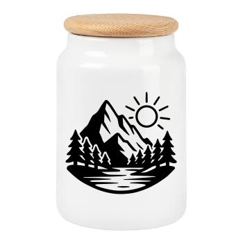 Montagnes Paysage Forêt Nature - Boîte à biscuits avec couvercle en bois - blanc - Devant