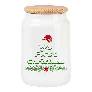Mein Erstes Weihnachten Mon premier Noël - Boîte à biscuits avec couvercle en bois - blanc - Devant