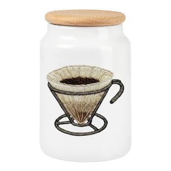 Embroidered coffee filter – coffee nerd (printed) - Cookie Jar with Wooden Lid - white - Front