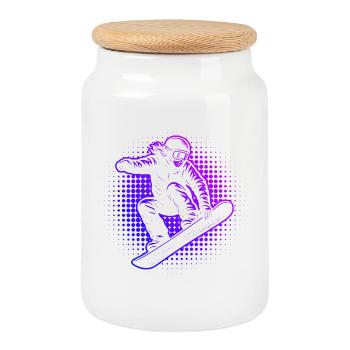 Neon Snowboarder Retro Vaporwave - Boîte à biscuits avec couvercle en bois - blanc - Devant
