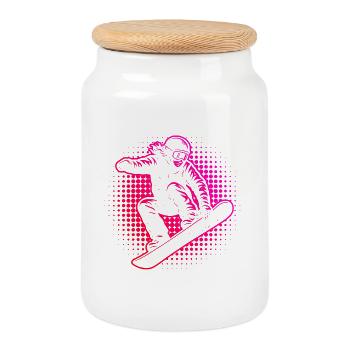 Neon Snowboarder Halftone Style - Cookie Jar with Wooden Lid - white - Front