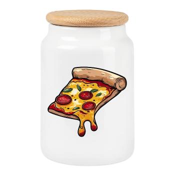 Cartoon Pizza Slice with Cheese - Cookie Jar with Wooden Lid - white - Front