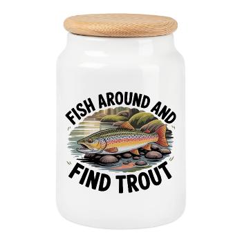 Fish Around And Find Trout - Cookie Jar with Wooden Lid - white - Front