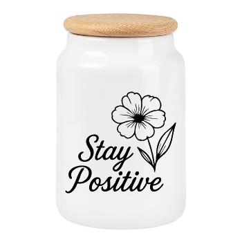 stay positive - Cookie Jar with Wooden Lid - white - Front