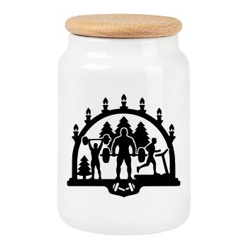 Gym Schwibbogen Christmas - Cookie Jar with Wooden Lid - white - Front