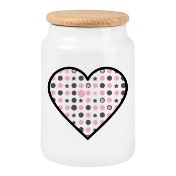 Heart Pattern Star Dots Cute Vector - Cookie Jar with Wooden Lid - white - Front