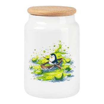 Penguin Kayak Lime Splash - Cookie Jar with Wooden Lid - white - Front