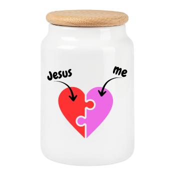 Jesus & me - Heart - Puzzle - christlich - Keksdose mit Holzdeckel - Weiß - Vorne