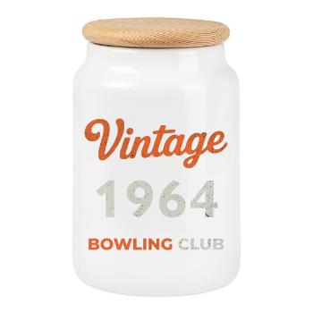 Vintage 1964 – Bowling Club Retro Geburtsjahr - Keksdose mit Holzdeckel - Weiß - Vorne