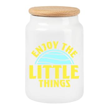Enjoy The Little Things Gratitude Mindfulness - Cookie Jar with Wooden Lid - white - Front