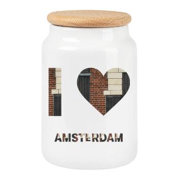 Amsterdam Brick Heart Emblem Tee - Cookie Jar with Wooden Lid - white - Front